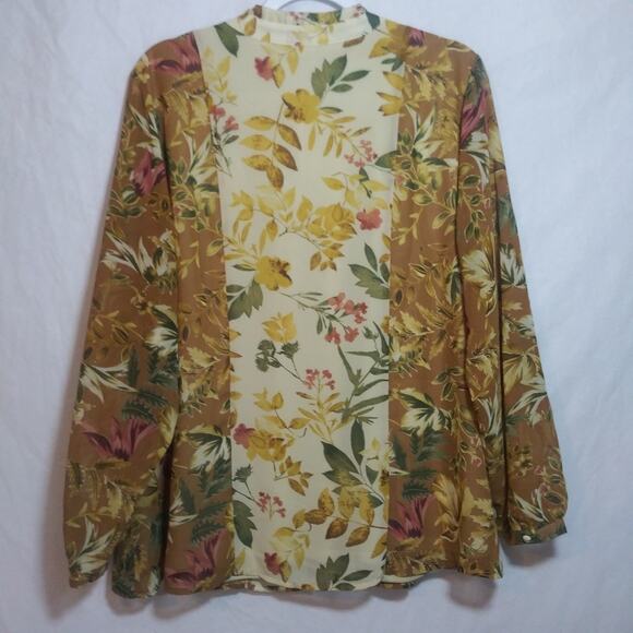 Christopher Banks Neutral Floral Peasant Button Up Blouse Top Size 16/18 - Picture 9 of 9